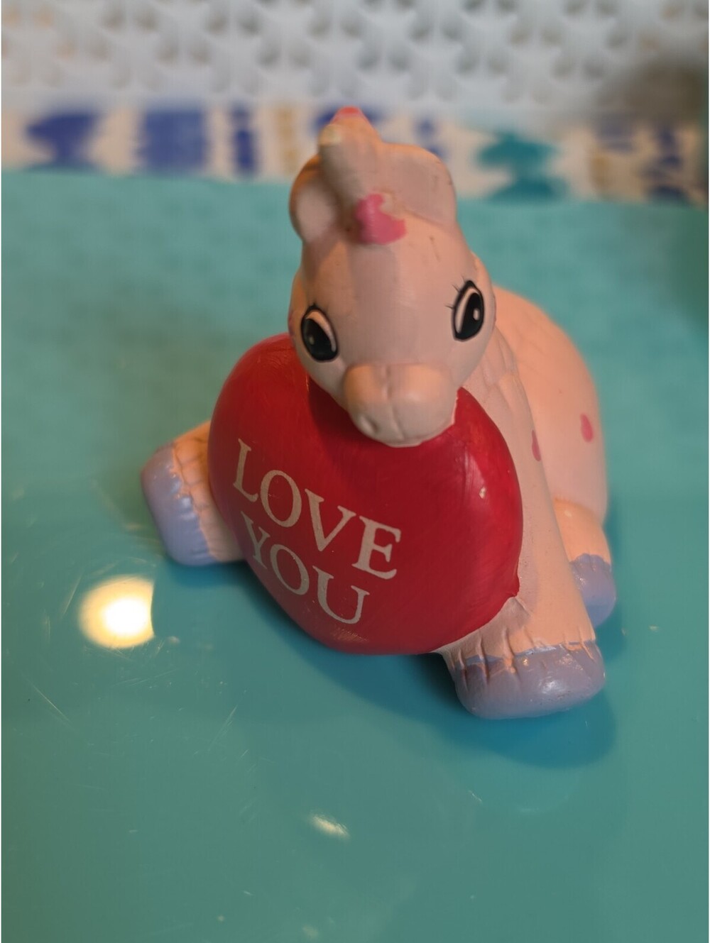 1991 enesco pastel pink baby unicorn  love you heart